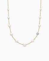 Pearl and Pavé Station Necklace in 18K Yellow Gold with Pearls and Diamonds